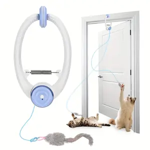 Interactive Self-Play Cat Toy Electric Door Clamp with USB-Powered Motion Auto-Chasing Game Safe Lithium-Polymer Battery Adjustable Elastic Rope Stainless Steel Spring Hook Three Exciting Modes DIY Accessories for Indoor Cats