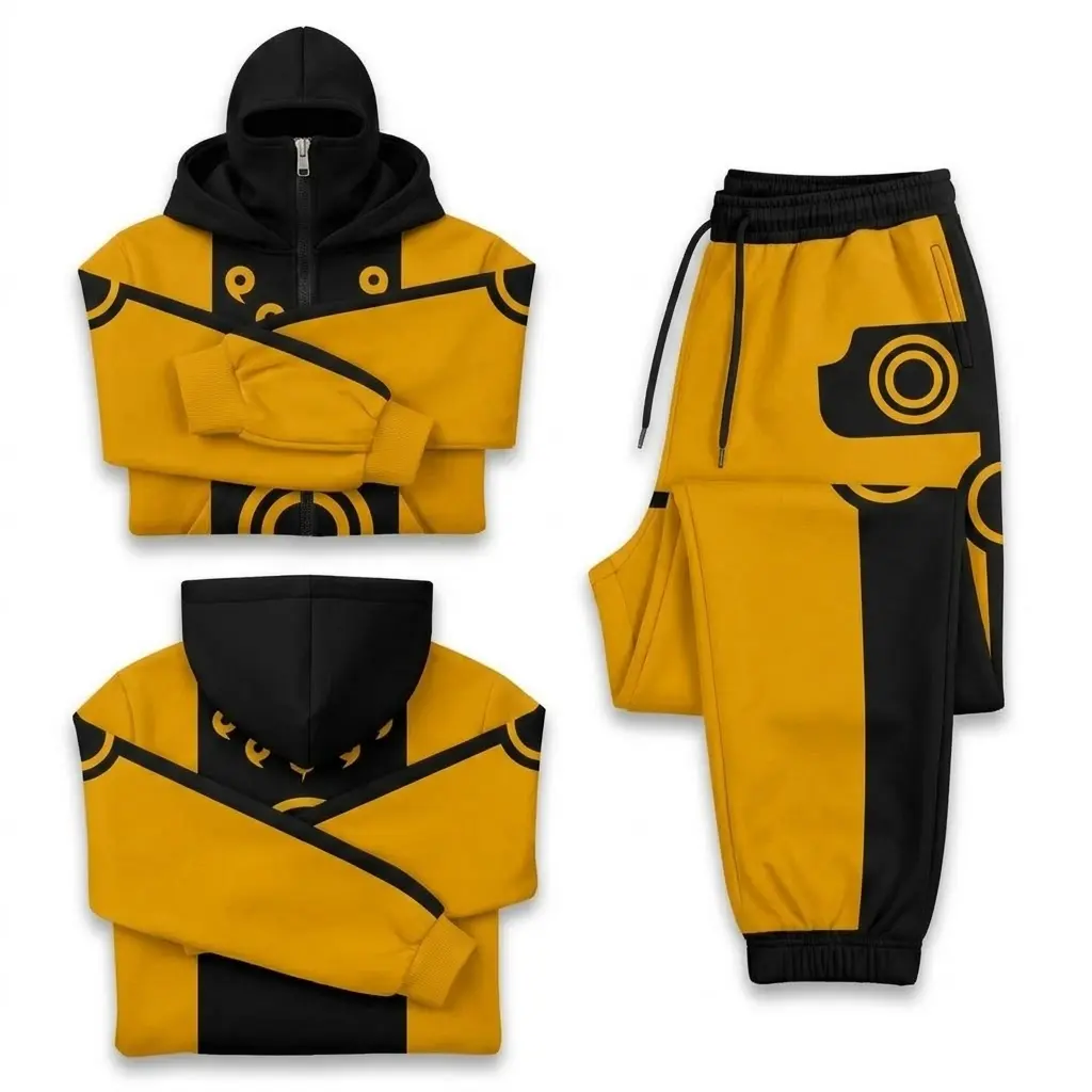 Nine Tail Fox Chakra Mode Graphic Full Zip Balaclava Hoodie Anime Cosplay Ninja Masked Sweatshirt Y2K Oversized Tracksuit Jacket