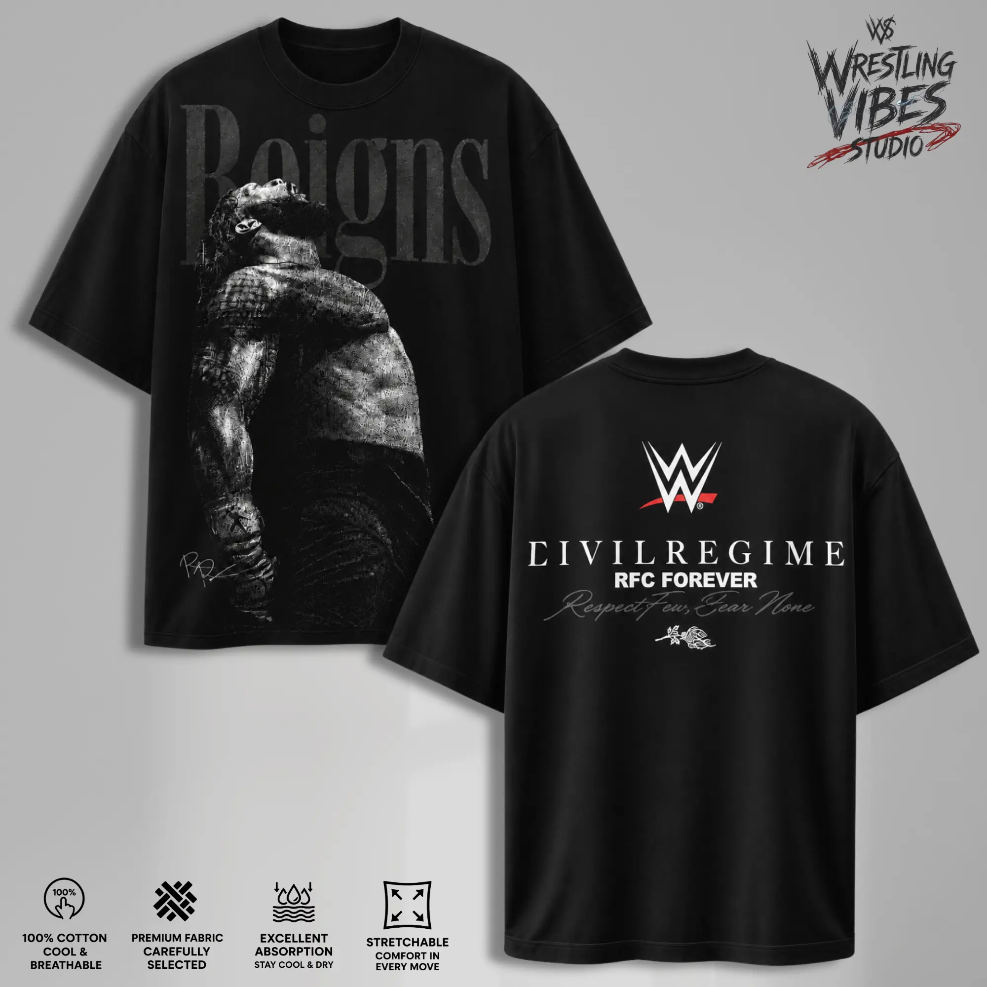 Civil Regime x WWE Black Roman Reigns Reign of Chaos T-Shirt Vintage Oversized Graphic Champion Tee – Y2K Premium Cotton Top Trendy Streetwear Unisex Wrestling Gift Fans