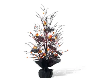 QVC 21"H Lighted Halloween Faux Candy Corn Berries Small Size Table Tree, Magical Party Lighting Decoration, Festive Home Decor