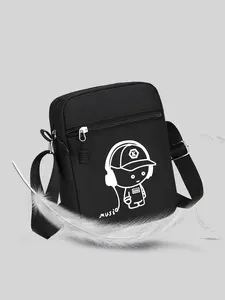 Music Boy Print Mini Crossbody Bag, trendy casual shoulder phone bag with multi-compartments. Perfect for students, easy to match all daily styles.