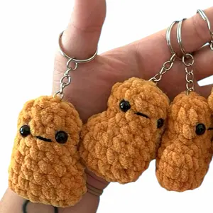 Handcrafted Chicken Shape Chunky Crochet Polyester Yarn Quirky Charm, Kawaii Chicken Nugget Keychain for Mobile Phone Straps & Charms Accessories