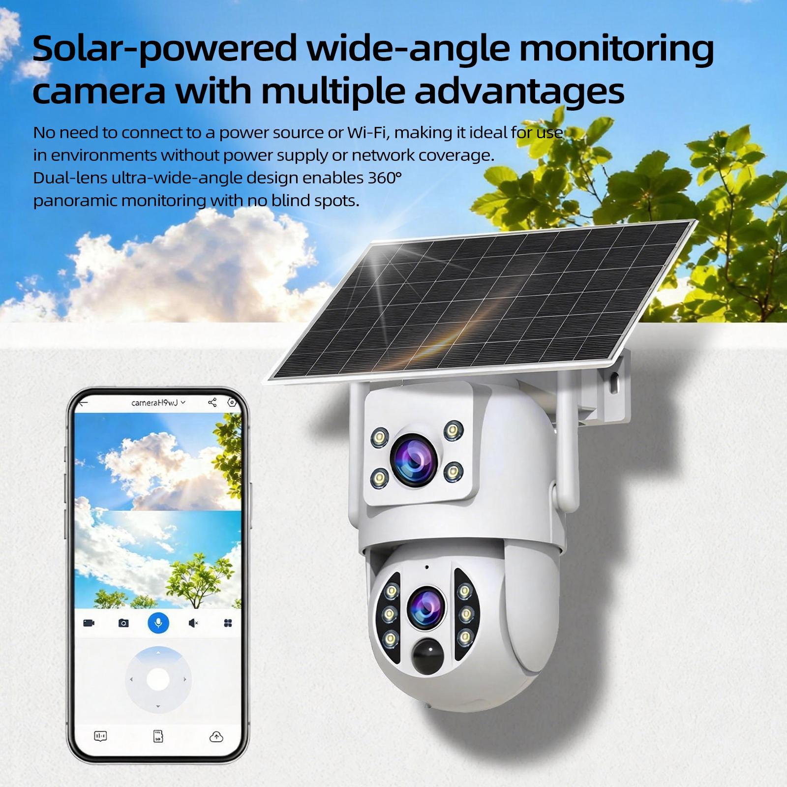 JOOAN Solar WiFi cctv Security Camera 2K HD Outdoor Wireless Camera with Spotlight PIR Motion Detection Color Night Vision Waterproof IP66 Dual Lens 360° PTZ No Blind Spot Auto Tracking Two-Way Audio Siren Alarm Alexa Compatible