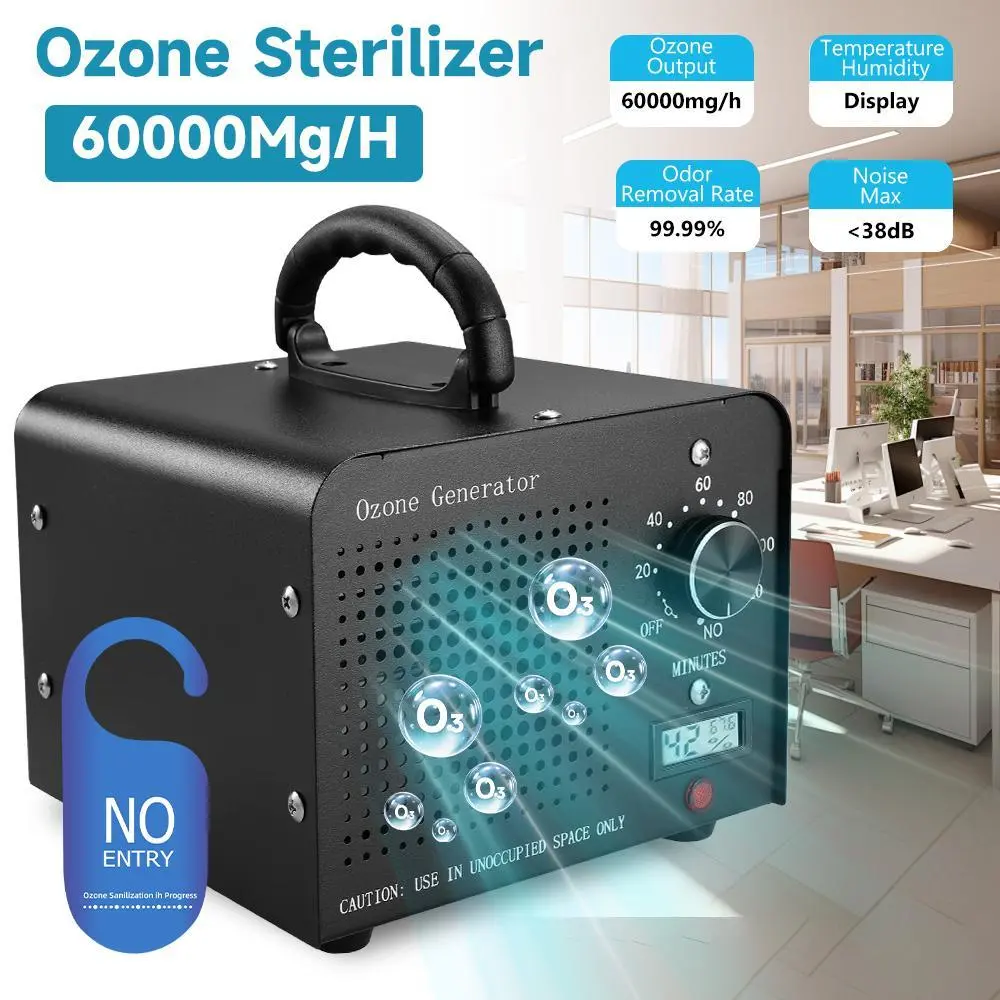 Ozone Generator 60,000mg/h,Commercial/Home Ozone Odor Eliminator, Portable High-capacity O3 Ion Deodorizer, Suitable for 4500 Square Feet of Cars, Pets, Kitchens, Smoke-filled Spaces
