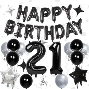 32-Inch Number 21 Balloon Set with Foil Letters & Star Balloons for 21st Birthday Party Decor