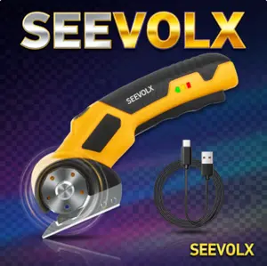 SEEVOLX 4V Rechargeable Cordless Electric Box Cutter with Safety Lock & LED Light Versatile for Carton Carpet Plastic Fabric Leather