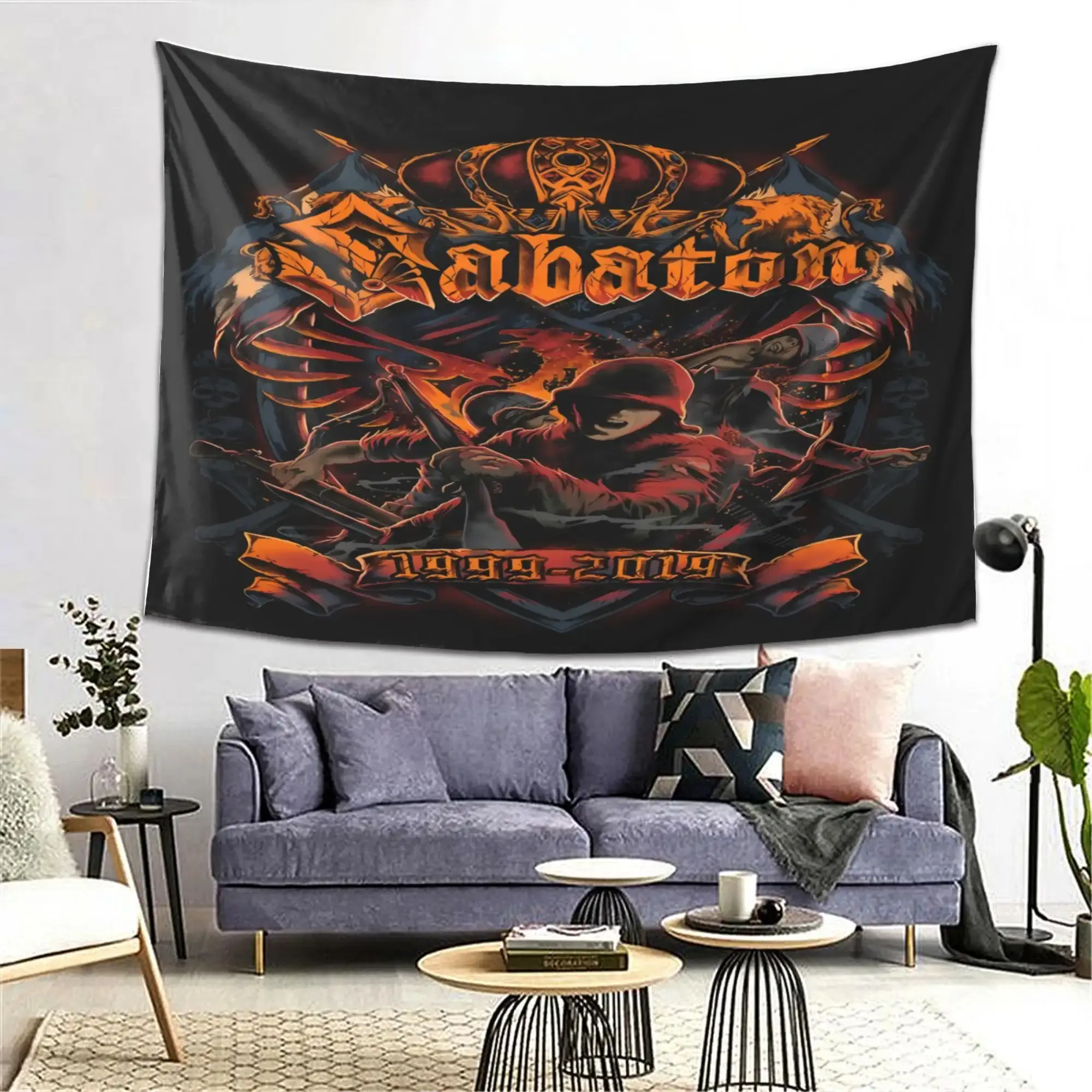 Sabaton Heavy Metal Band Tapestry - Battle-Themed Wall Hanging Decor with Warriors in Action, Dark Background - Durable Peach Light Beige Polyester Poster for Metal Music Fans, for Man Cave, Game Room, Gothic Home Decoration - Perfect Sabaton Album