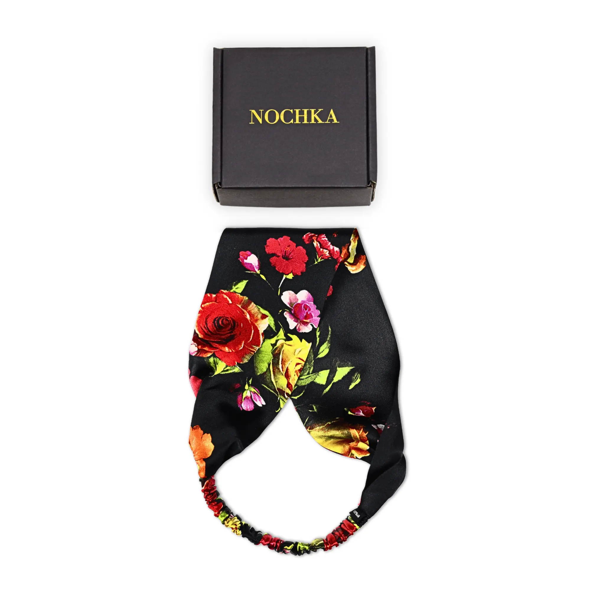 Black Floral Pure Silk Headband