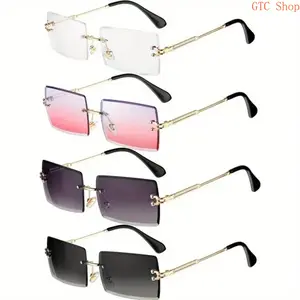 4-Pack Square Rimless Sunglasses for Women and Men, Viral Y2K Transparent Frameless Eyewear, Light Blocking Clear Lens Eye Protection, Durable Slim Rectangle Frame Structure, Stylish Daily Wear Fashion Sun Shades, Outdoor Travel Office Daily Casual Access