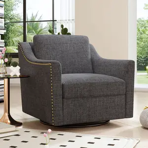 360 Degree Swivel Armchair Cotton linen skin-friendly fabric Ergonomic design Brass nail decorative armchair Living room chairs Bedroom chairs Living room chairs Black legs Suitable for indoor homes
