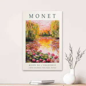1pc Wooden Framed, Claude Monet Poster, Monet Print, Botanical Poster, Floral Decor, Vintage Home Decor, Nature Art, Water Lilies Print, Gift Idea, Monet Wall Art Canvas Painting