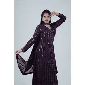 Luxurious Embroidered  Georgette Kurti Gown with Sequin Accents