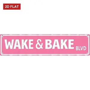 Decorative Metal  Signs 16 x4 Inch  - Ideal for"Wake & Bake Blvd" Living Room, Patio, Garage | Vintage Decor for Home, Outdoor Sign, Mens Wall Decor, Yard Sign