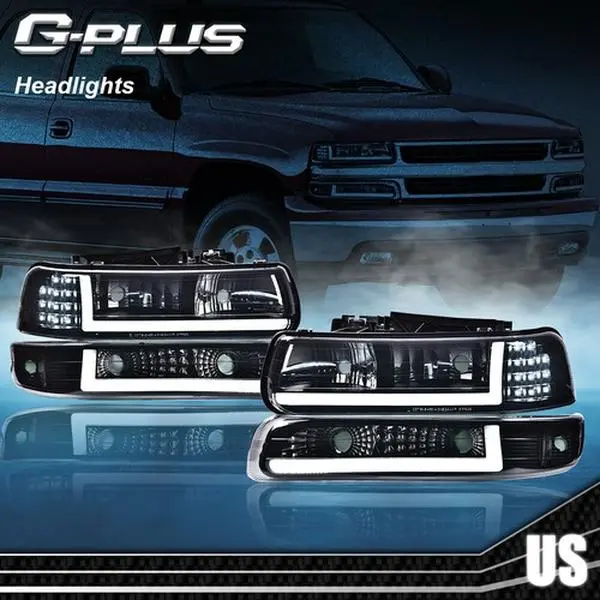 G-PLUS LED DRL Headlights with Signal Lights, Brightening Polycarbonate LED Light Pair, Car Lighting Exterior Upgrade for 1999-2006 Silverado Suburban Tahoe, Night Driving