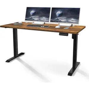 Standing Desk Solid One-Piece Desktop Height Adjustable Desk, Computer Workstation with Memory Presets and Hooks, 55 x 28 inch Adjustable Computer Desk(Brown)