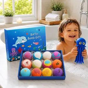 Kids Bath Bomb Gift Set 12 Pack Pleasant Scent Colorful Fizzies with Bonus Octopus Bath Toy Fun Bubble Bath Spa Gift for Children