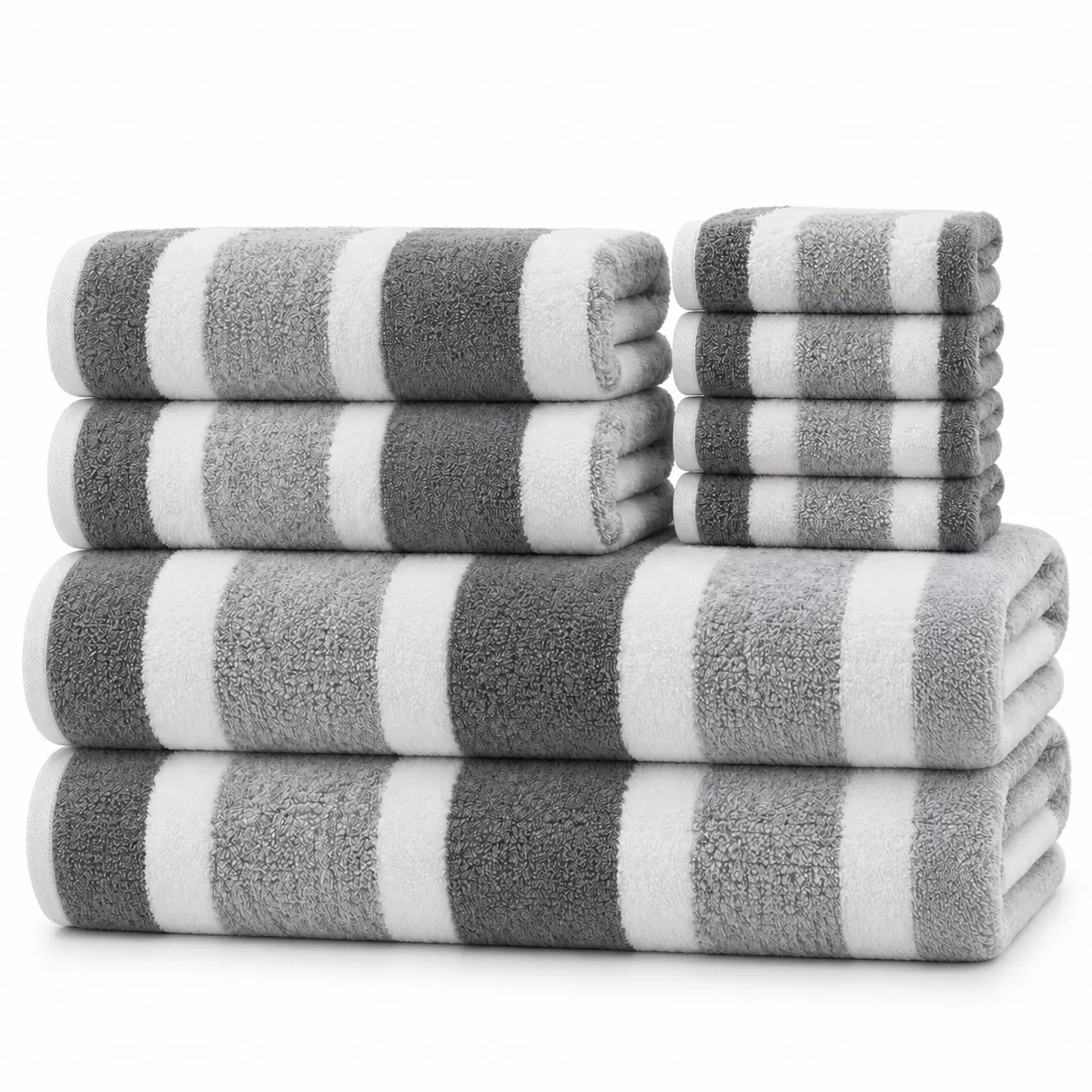 Modern 8-Piece Premium Striped Towel Set, Ultra Soft Water Absorbent Quick Dry Bath & Hand Towels for Bathroom, Gym