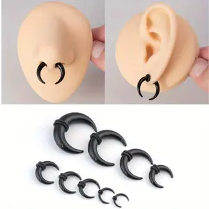 9count Black White Acrylic U-shaped Tip Cone Ear Gauge and Nose Ring Set - Hip Hop Party Jewelry for Men