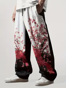 Summer Men's Plaid Print Sweatpants, Loose Fit Casual Style, Fitted Design for Daily Wear, All-Season Comfortable Bottoms