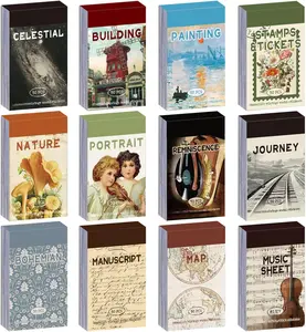 12 Sets 600 Sheets Washi Stickers for Journaling, Map Nature Celestial Portrait Boho Stickers  Aesthetic Scrapbook Sticker Set for  Journal Art Diary Card Craft Gifts Planner Notebook