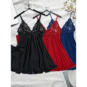 Lace Tulle Nightgown Halter Homewear Woman Pajama Set With Panties Curve Dress Adult Lingerie Pajamas