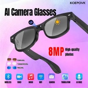 KOEPOVK Smart AI Camera Glasses with 8MP Photochromic Lenses Button Touch Adjustment for Travel Outdoor Adventures Hands-Free Photography 160 Languages Real-Time Translation Bluetooth Wireless Wearable Video Recording UV Protection Valentine's Day Gifts