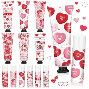 Valentine's gift 6 Sets Valentine's Day Hand Cream Lip Balm Gift Bulk Set Travel Size Love Candy Moisturizing Lotion Valentine's Galentine's Party Favors Basket Stuffers for Women Friends Teacher Coworker