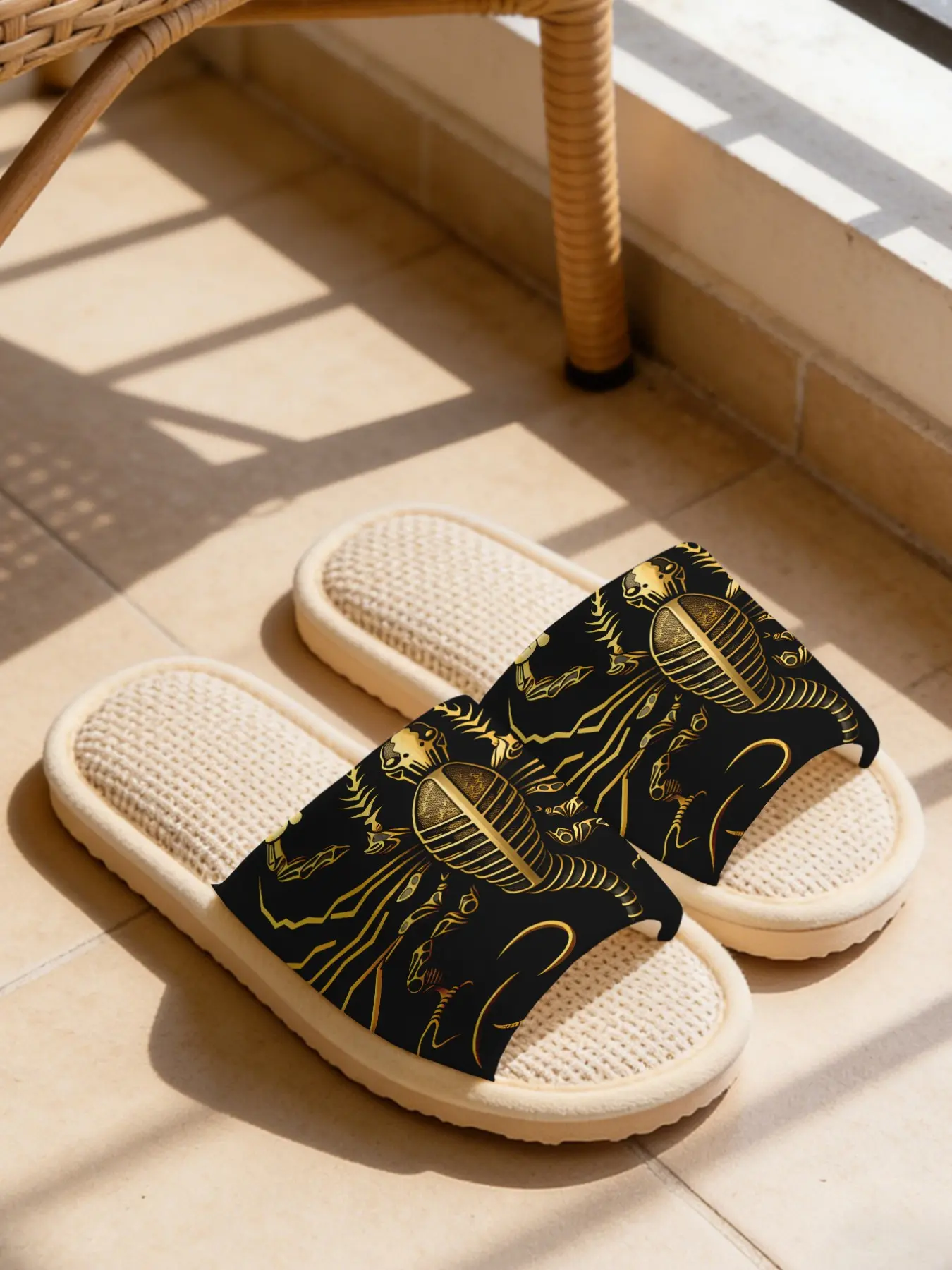 Unisex Gold Scorpion Slippers, Soft Eva Sole, Non-Slip Quiet Design, Casual All-Season Home Footwear, Textile Upper Material