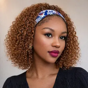 Ronashow Headband Bob Human Hair Wigs 8-12 Inch Wigs Human Hair Headband Wig Curly Hair Glueless  Machine 100% Unprocessed Hair None Lace Front Wigs  Made No Lace deep Curly Headband Wig Natural Color
