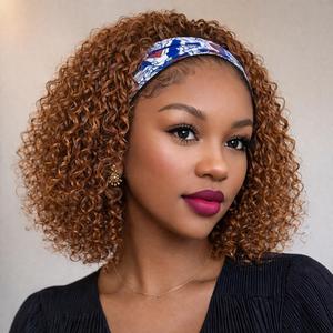 Ronashow Headband Bob Human Hair Wigs 8-12 Inch Wigs Human Hair Headband Wig Curly Hair Glueless  Machine 100% Unprocessed Hair None Lace Front Wigs  Made No Lace deep Curly Headband Wig Natural Color