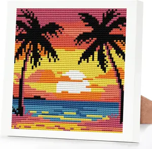 Beach Scenery Cross Stitch Kits for Adults Beginners,Stamped Cross Stitch Kits with Framed,Embroidery Kit for Beginners,Full 11CT Cross-Stitch Arts and Crafts for Adults 7x7inch