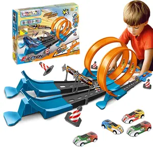 DIY Catapult Loop Track Toy Set with Mini Diecast Metal Cars, Ramp & Indoor Game for 3-5 Year Old Boys, Kids Toddler Gifts, Diecast Metal Car