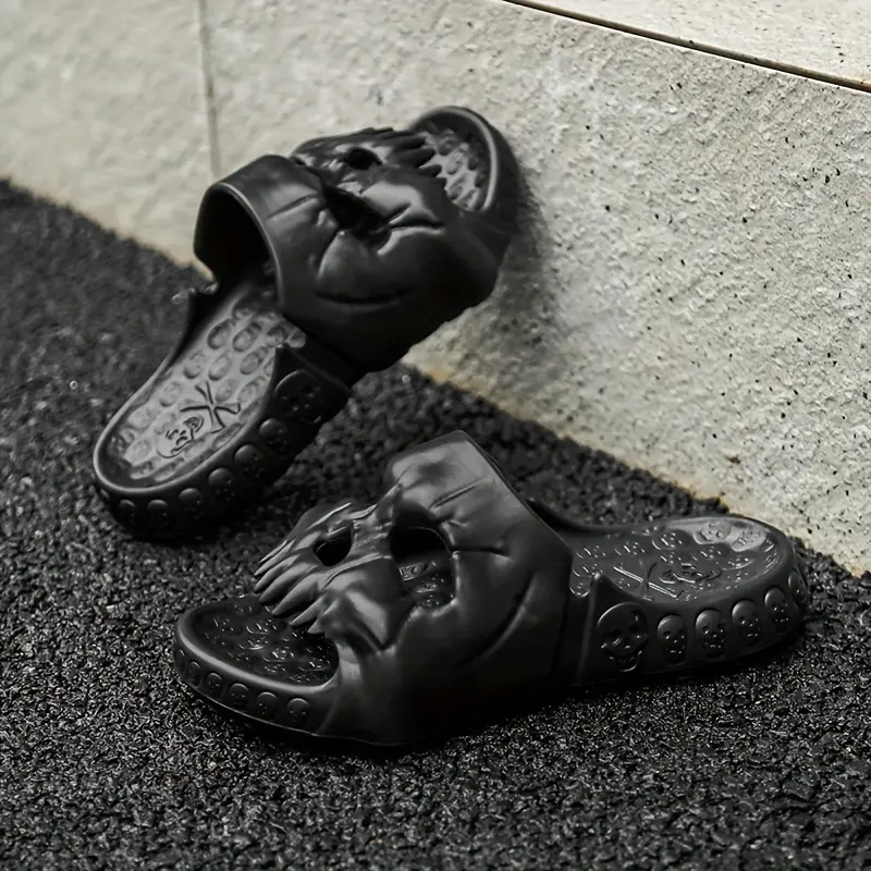 Men's Skull Slides, Casual Non, Open Toe Shoes Indoor Outdoor Beach Shower, And