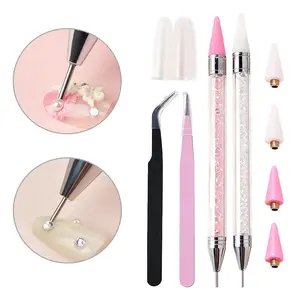 Rhinestone Picking Pen Set, 8Counts/set-2 Dot Pen & 4 Wax Tips & 2 Tweezers, DIY Diamond Arts Pen, Nail Art Rhinestone, Crafts Tools, Handicraft Supplies, Diamond Painting Kit