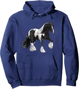 Black & White Piebald Pinto Gypsy Vanner Draft Horse Pullover Hoodie