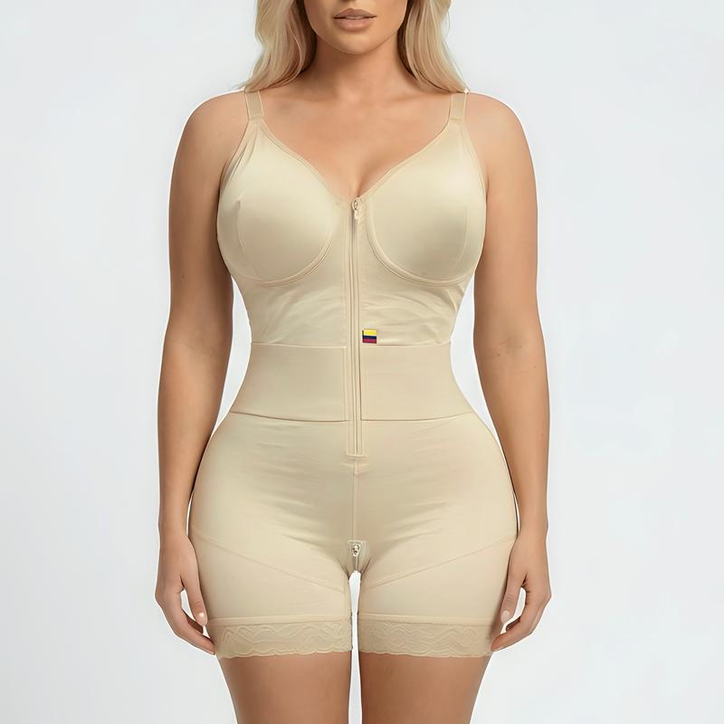 Women's Fajas Colombianas Shapewear Tummy Control Butt Lifter Shaper with Zipper Crotch Detachable Shoulder Strap for Comfort