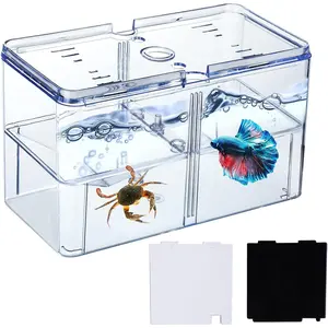 Small Betta Fish Tank, 3-in-1 Stackable Mini Fish Tank, Divided Compartments Beta Fish Tanks for 2 Betas Shrimp Sea Monkeys, 0.4 Gallon   Aquarium Tank with Hatchery Incubator