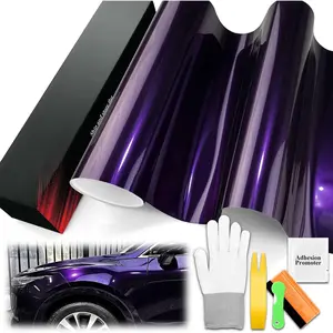 2FTx5FT PET Super Gloss Metallic Midnight Purple High Glossy Vinyl  Auto Car Sticker Decal Film Sheet Bubble Free Air Release Technology with Tool Set