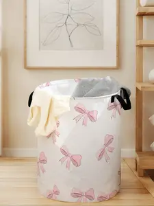 Durable Laundry Basket with Handle, Bow Print Design, Foldable Clothes Storage Bin, Large Capacity Toy Organizer for All Seasons