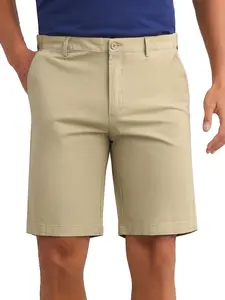 INSPIRE CHIC Men's Classic Button Solid Color Flat Front Zipper Formal Chino Dress Shorts