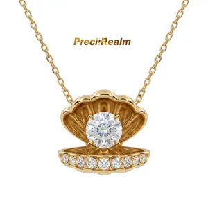 PreciiRealm Women's 14K Gold Diamond Seashell Necklace - Summer Fashion Costume Jewelry Accessory
