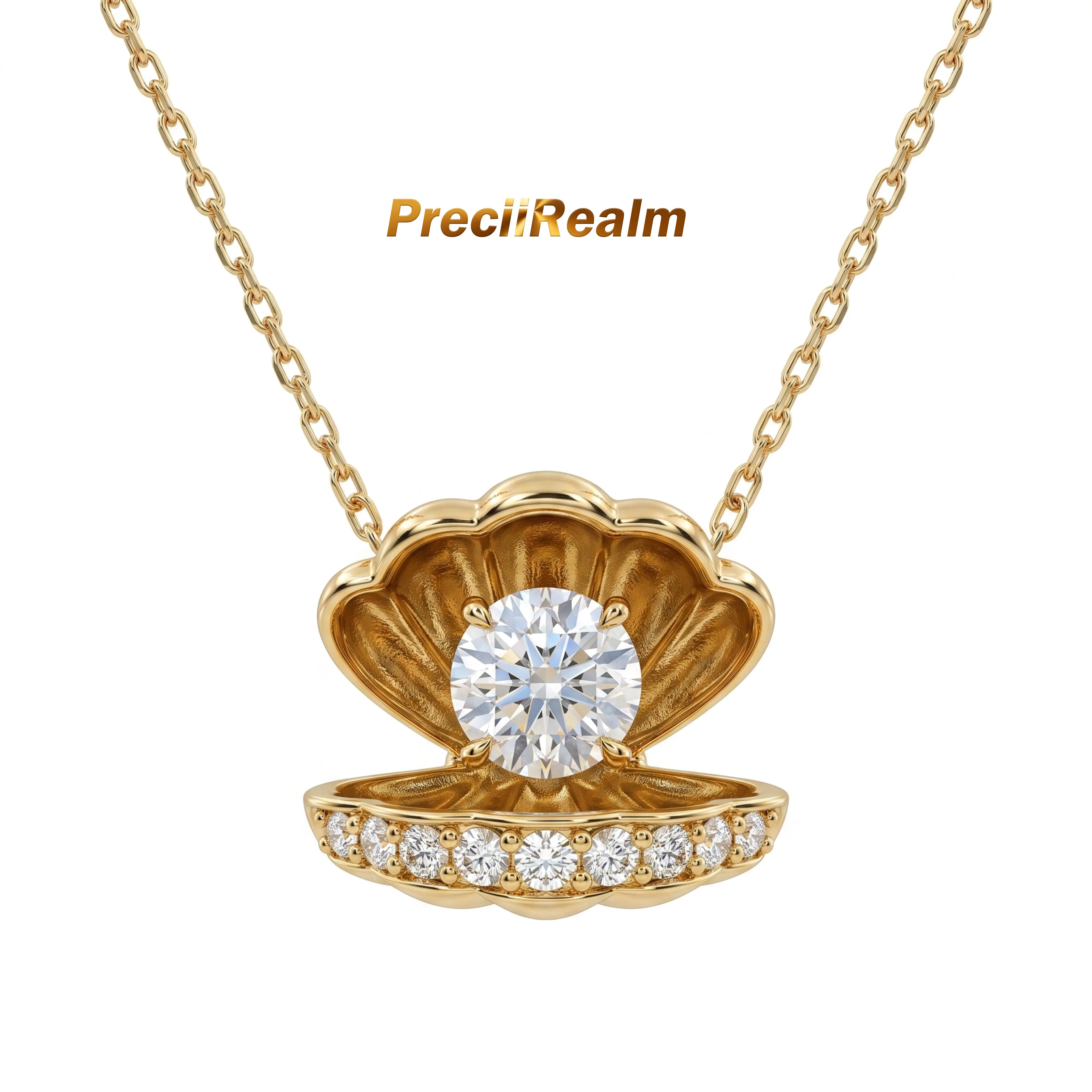 PreciiRealm Women's 14K Gold Diamond Seashell Necklace - Summer Fashion Costume Jewelry Accessory