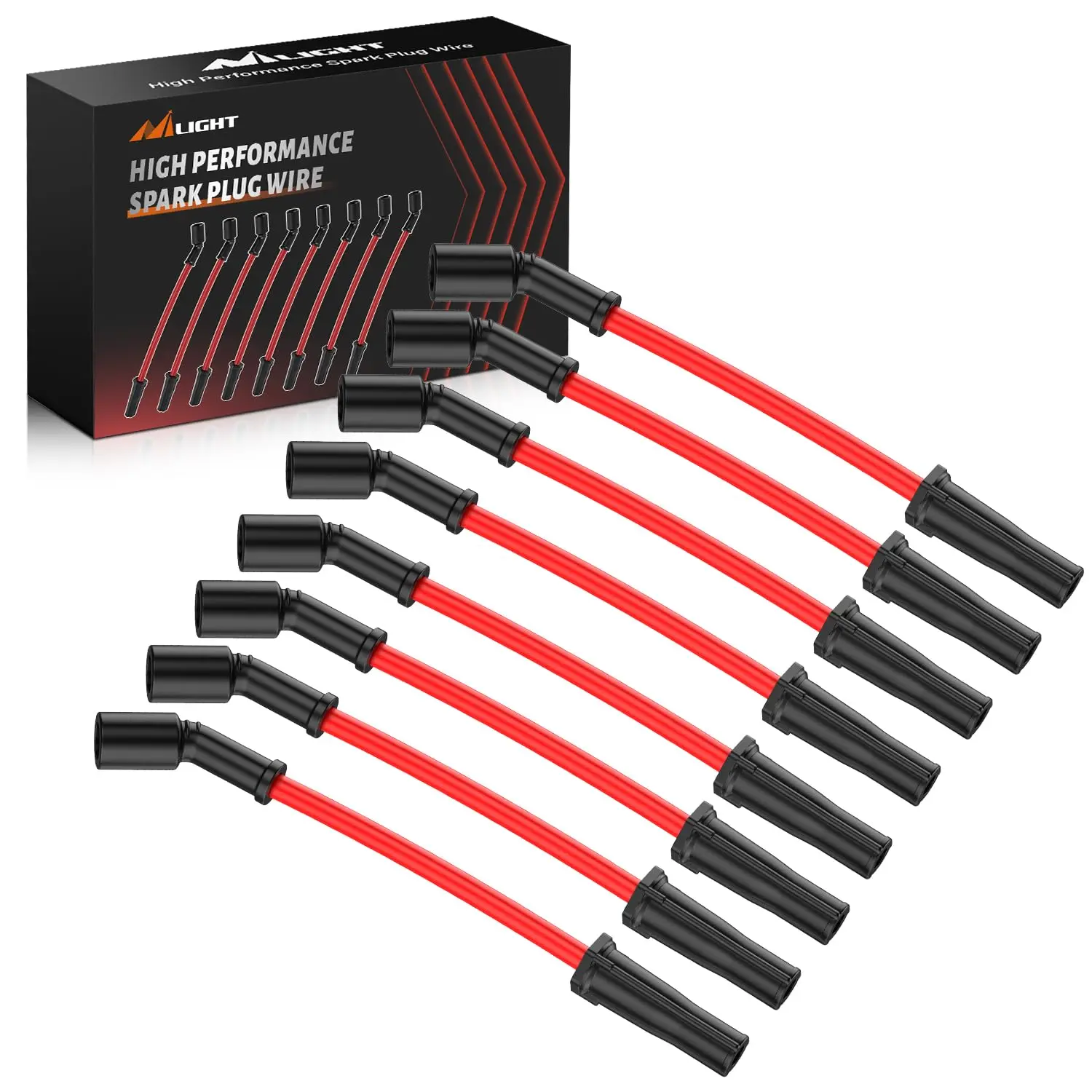 Nilight 10.2 mm High Performance Ignition Spark Plug Wire - Heat Resistance, High Conductivity, Reduces Short Circuit Failure, Smoother Engine Start - Fits Cadillac Escalade, Chevy Silverado, Suburban, Tahoe, GMC Sierra, Yukon - Replaces 9748HH, 10.2Mm, A