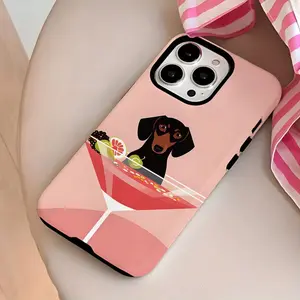 Phone Case - Dog Cocktail Fun Double Protective Film Phone Case - Rugged, Double Layer Design Enhances Protection, Shock Resistant and Drop Resistant - Compatible with Iphone 16, 15, 14, 13, 12, 11, 8, 7, X, XS, XR, Plus, Pro, Max, Mini, SE2, SE3
