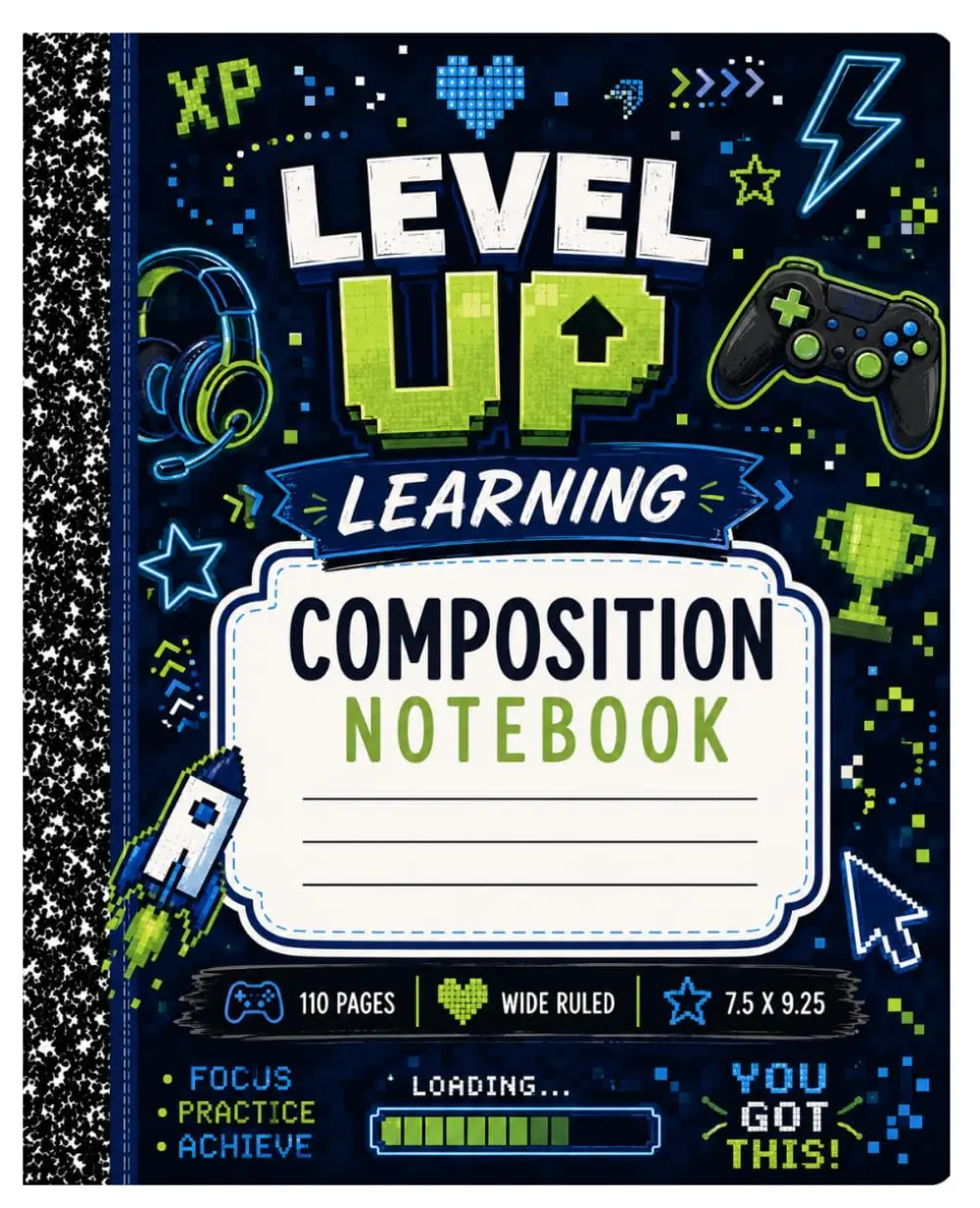 Level Up Your Potential: Gaming Composition Notebook for Kids & Teens | Wide Ruled Journal | 120 Pages | 7.5 x 9.25: Focus • Practice • Achieve | Gamer-Inspired School Notebook for Students