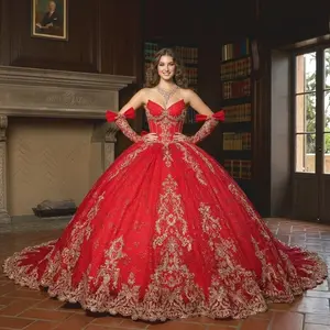 Red & Gold Quinceañera Ball Gown – PQ1099