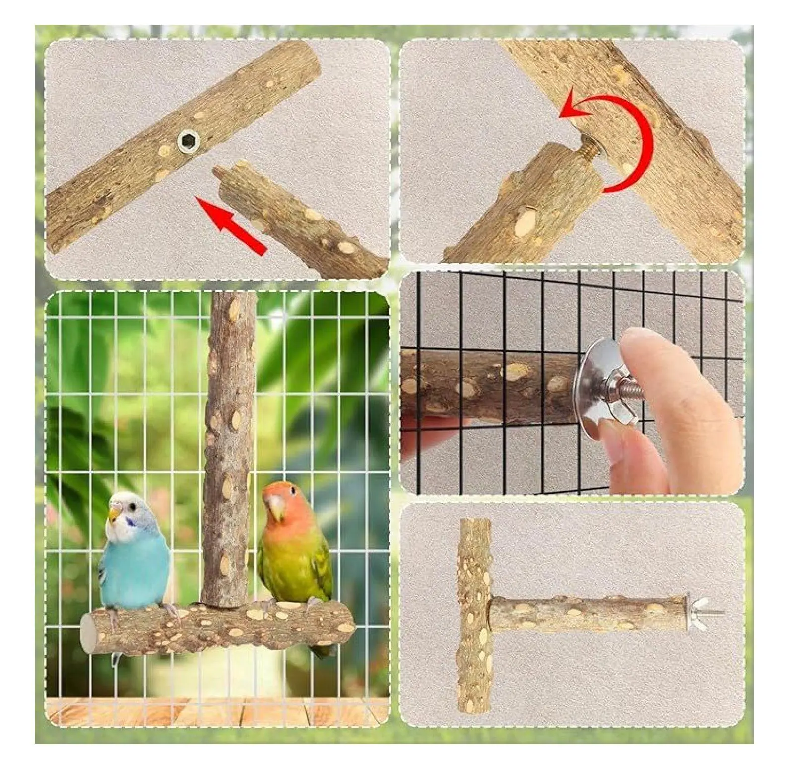 Bird Perches 4-Pack, Natural Wood Bird Stand Branches, Parrot Perch for Cages - Safe, Non-Toxic, Promotes Foot Health & Exercise for Parakeets, Budgies, Cockatiels wooden