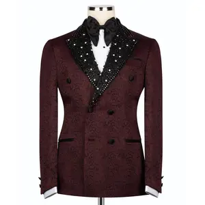 Handmade Embroidered Collar Burgundy Tuxedo