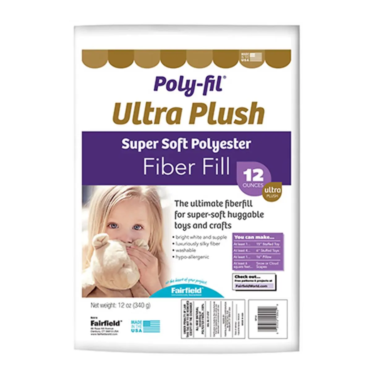 Poly-Fil SF12B 12 oz Ultra Plush Super Soft Polyester Fiberfill Small Bag - for Toys, Crafts