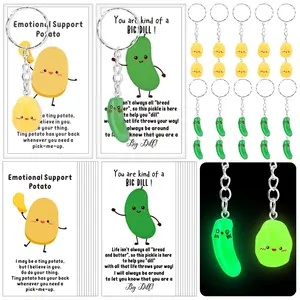 Cute Pickle Design Keychain with Positive Card Bulk Back to School Gift for Students Luminous Keychain Employee Appreciation Gift Inspirational Potato Pickle Keychain for Coworker Staff Teacher